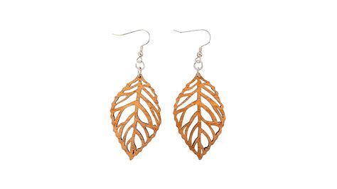 Wood Leaf Earrings From Solid Mahogany Stained Reclaimed