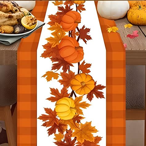 Holloyiver Fall Thanksgiving Table Runner 13x72 Inchespumpkins Leaves Table Runnerseasonal