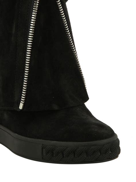 Casadei 80mm Zipped Suede Wedged Boots In Black Modesens