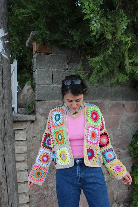 Granny Square Cardigan Crochet Afghan Cardigan Granny Square Etsy