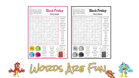 Black Friday Word Search Puzzle Handout Fun Activity