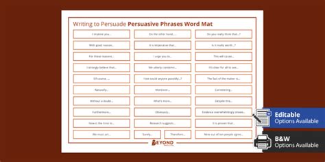 Persuasive Phrases Word Mat Writing To Persuade Beyond