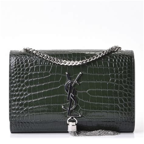 Saint Laurent Calfskin Crocodile Embossed Small Classic Monogram Kate