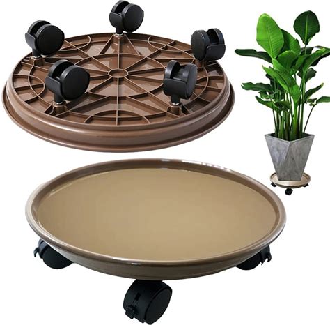 Mlykya 14 Brown Plant Stand With Wheels Round Plant