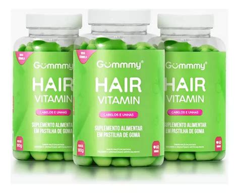 Gummy Hair Vitamin Original Maçã Verde 3 Potes C 60 Gomas Frete Grátis