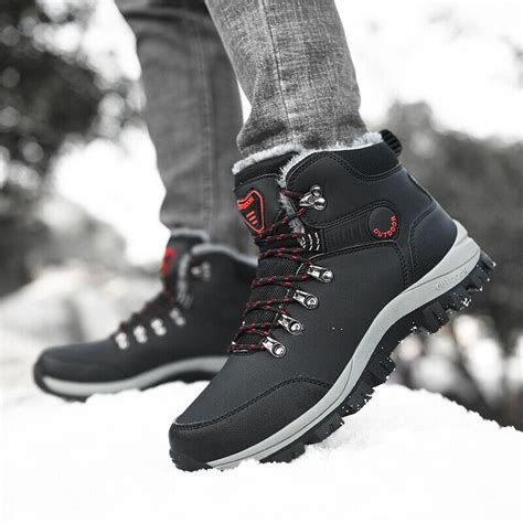 Men S Winter Warm Waterproof Snow Fur Boots Hiking Outdoor Leather Work