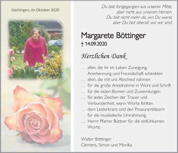 Traueranzeigen Von Margarete B Ttinger Schwarzw Lder Bote Trauer