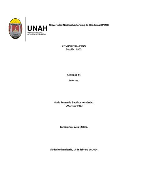 Actividad U2t2a1 Universidad Nacional Autónoma De Honduras Unah Administracion Sección