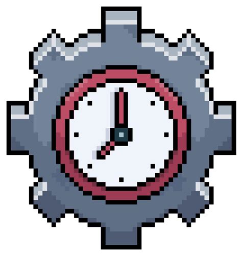 Pixel Art Gear With Clock Vector Icon For 8bit Game On White Background