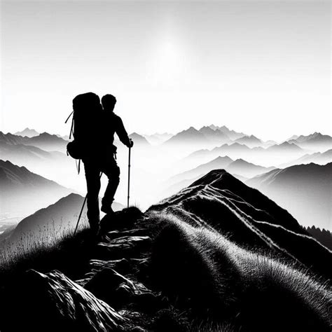 Mountain Hiker Silhouette Illustration Premium Ai Generated Image