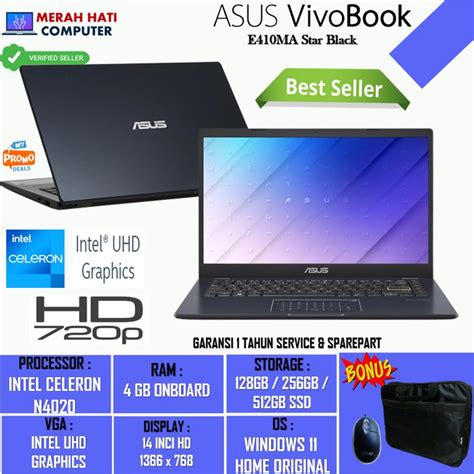 Jual Laptop Asus Vivobook Slim E410MA Intel N4020 Ram 4GB Ssd 512GB HD