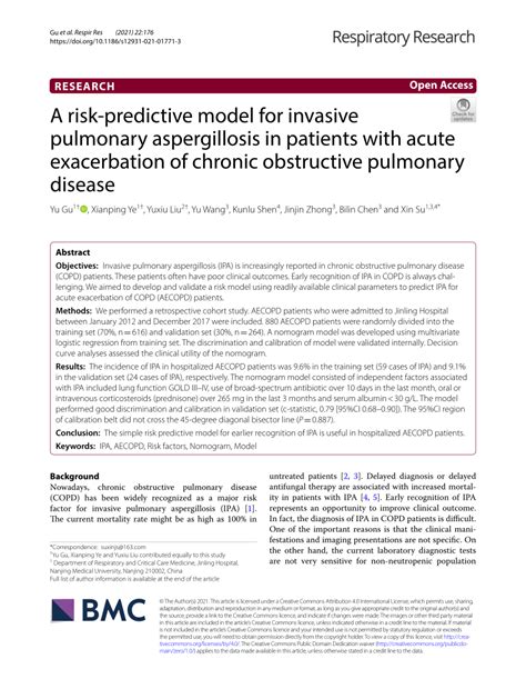 PDF A Risk Predictive Model For Invasive Pulmonary Aspergillosis In