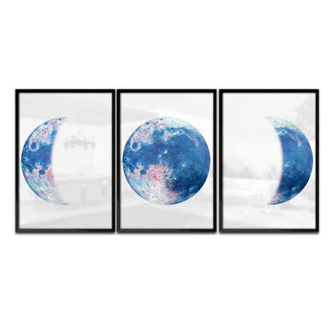 Kit Quadros Decorativos Fases Da Lua Azul Fran Adesivos De Parede