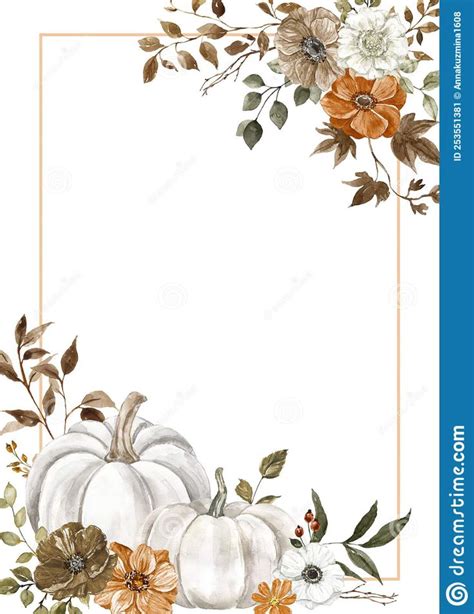 Rectangle Corner Border with Fall Flowers, Leaves and Pumpkins, with ...