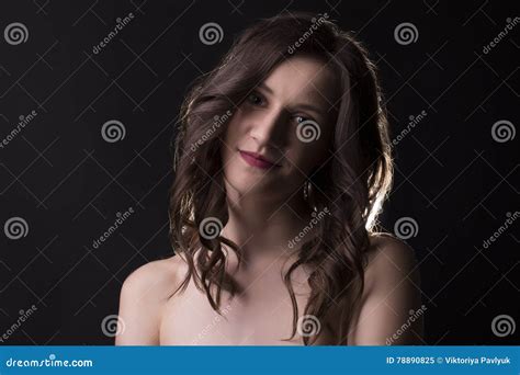 Smiling Brunette Model With Naked Shoulders Stock Image Image Of Romantic Perfect