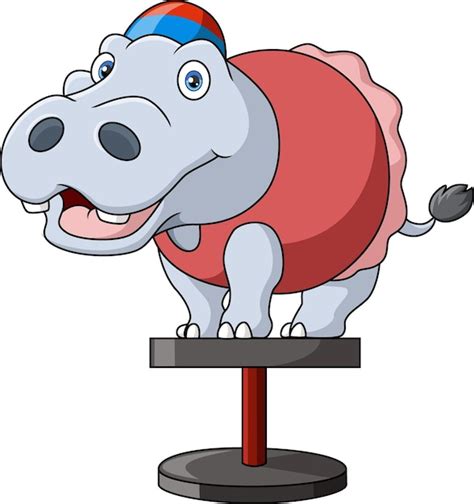 Dessin Animé Mignon Hippopotame De Cirque Sur Fond Blanc Vecteur Premium