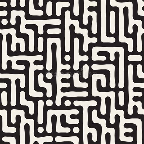 Vector Seamless Black And White Rounded Irregular Maze Pattern Stock