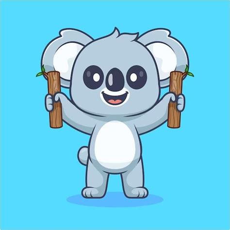 Premium Vector Cute Koala Holding Stick Branch Wood Cartoon Vector