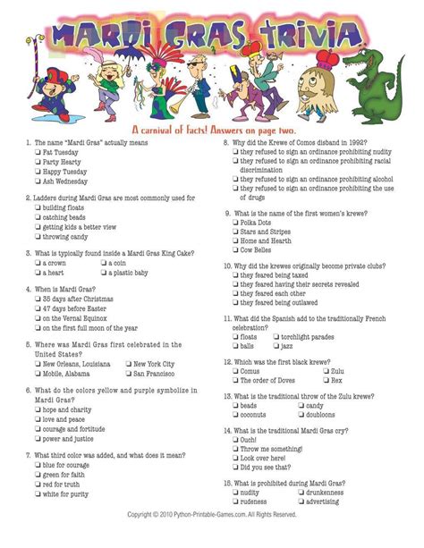 Free Printable Mardi Gras Trivia Questions And Answers