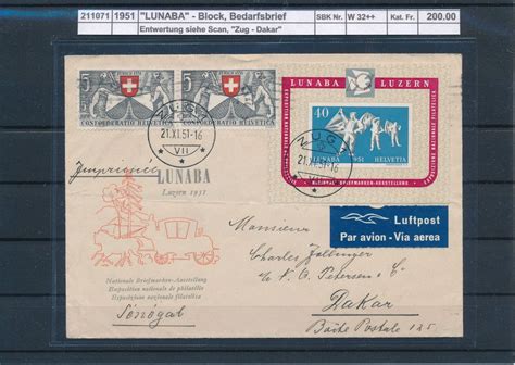 1951 LUNABA Block Bedarfsbrief Zug Dakar Kaufen Auf Ricardo