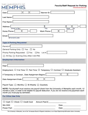 Fillable Online Bf Memphis Faculty Staff Request For Priority Parking