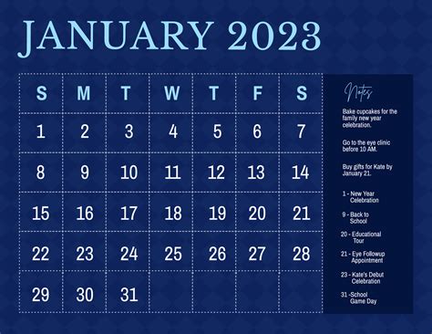 January Calendar Template Printable Template Calendar