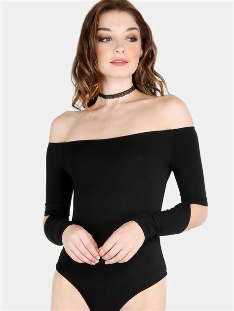 Off The Shoulder Cutout Elbow Bodysuit BLACK SheIn Sheinside