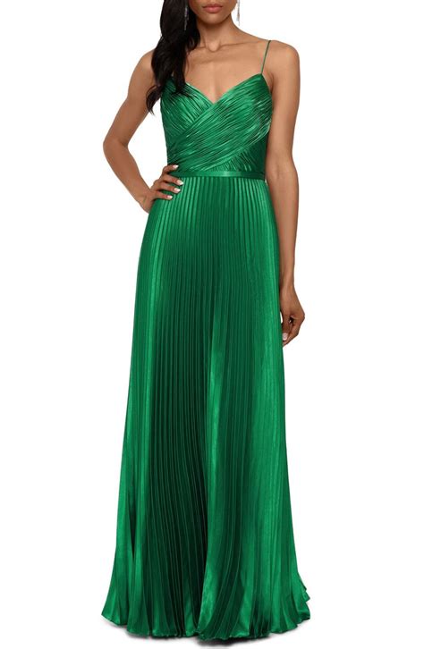 Betsy And Adam Crisscross Pleated Satin A Line Gown Nordstrom Social Dresses Formal Dresses