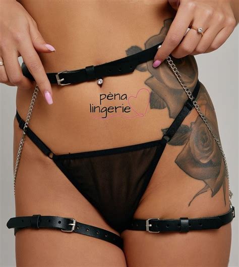 Leather Lingerie Harness With Chain Women Harness Outfit Etsy