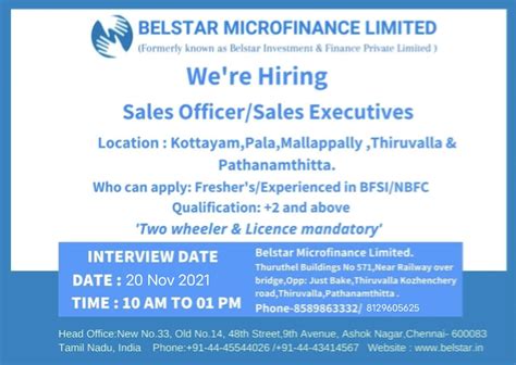 Sales Officers Sales Executives Belstar Microfinance Limited