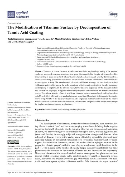 Pdf The Modification Of Titanium Surface By Decomposition Of Tannic