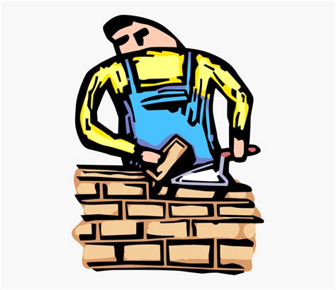 Vector Illustration Of Mason Bricklayer Builds Brick Bricklayer Clip