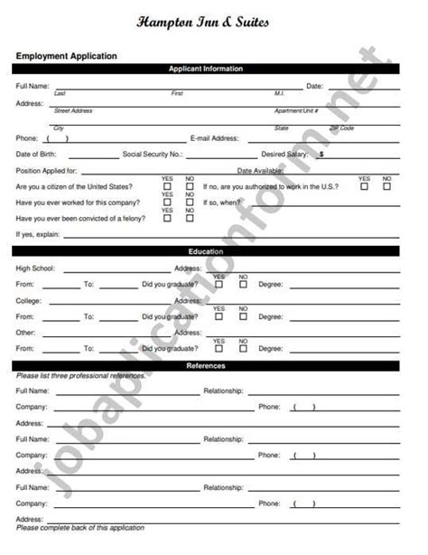 Hampton Hotel Application Form Printable Pdf Job Application Form