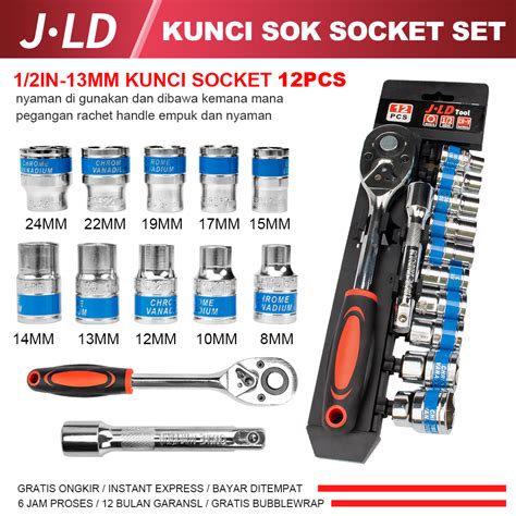 Jual JLD 1 2in Kunci Set Socket Sok CR V 12pcs Kunci Sok Wrench Rachet