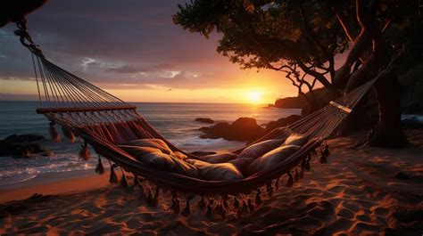 Premium AI Image | Sunset hammock at the beach Generative Ai