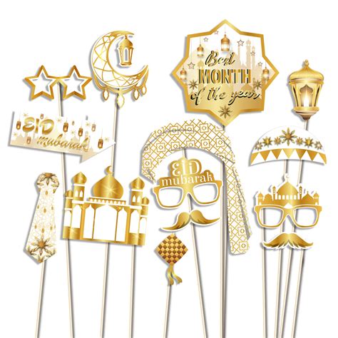 Pz279 Eid Mubarak Photo Booth Props White Gold Photo Props With Sticks