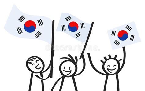 Cheering Group Of Three Happy Stick Figures With South Korean National