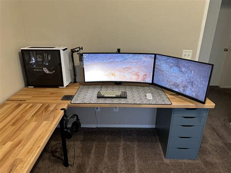 My New Custom L Shape Desk For My Partner And I With My Setup Ikea