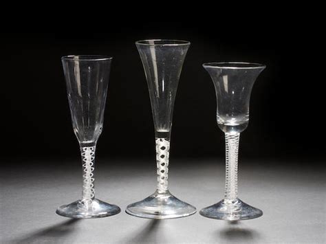 Bonhams Three Opaque Twist Glasses Circa 1770