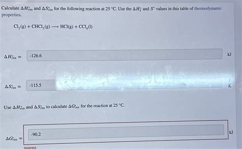 Solved Calculate Hrxn And Srxn For The Following Chegg