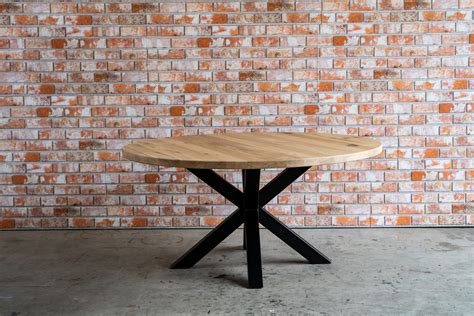 Eiken Ronde Eettafel Met Stalen Tafelonderstel Ronde Eettafel