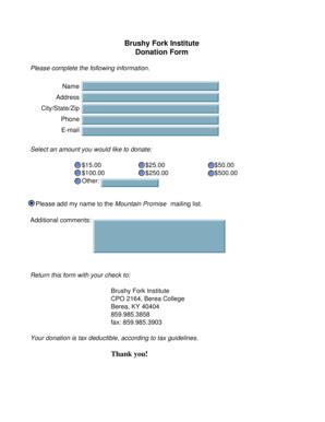 Fillable Online Berea Brushy Fork Institute Donation Form Thank You