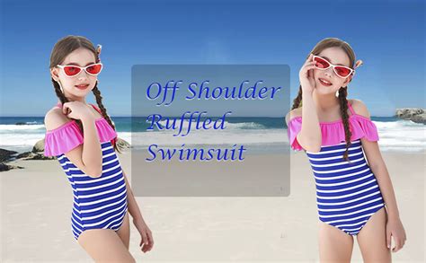 Amazon Dusishidan Swimsuit For Girls Off Shoulder Stripe One Piece