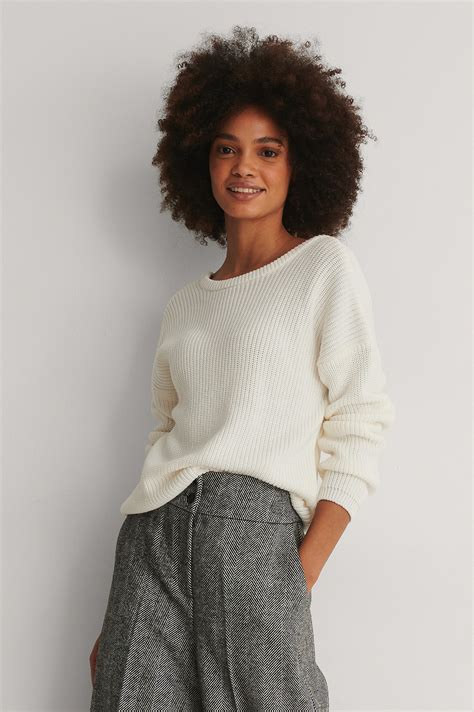 Knitted Deep V Neck Sweater Weiß Na