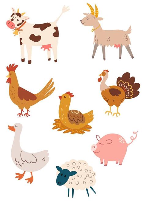 Farm Animals Cow Goat Turkey Rooster Chicken Sheep Goose Pig