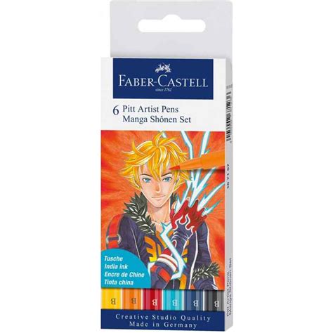 Faber Castell 167157 Feutre Pitt Artist Pen Boîte de 6 Manga Shônen