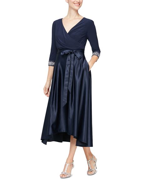 Alex Evenings Beaded Sleeve High Low Midi Dress In Navy Modesens