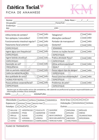 Ficha De Anamnese Loja Ketlin Marques Elo Produtos Especiais