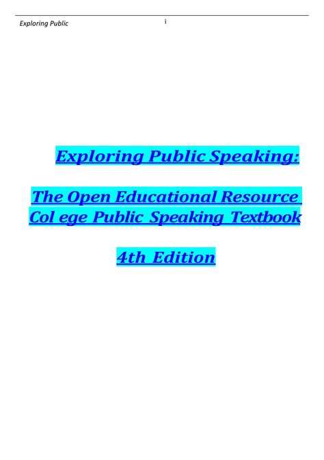 Exploring Public Speaking The Open Educational Resource Col Ege Public