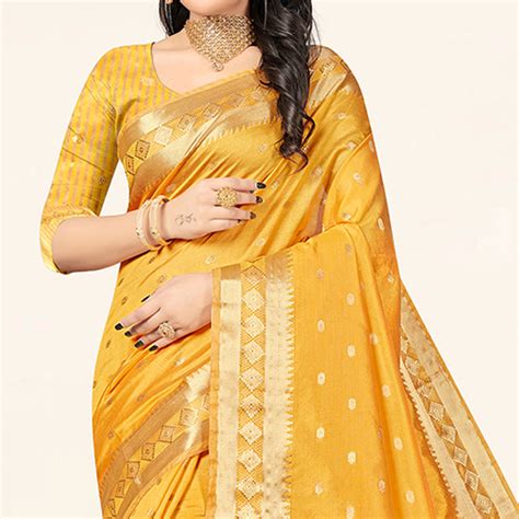 Yellow Woven Assam Silk Saree With Tassels